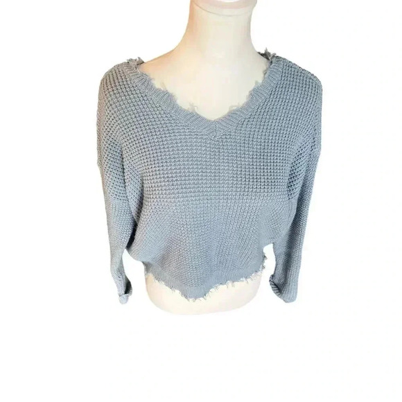 MOIN AND MADISON WOMENS CROP V NECK TATTERED EDGES SWEATER SIZE MEDIUM - Picture 4 of 9